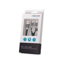 Cablu Date & Incarcare 2x MicroUSB - Zipper (Negru) Forever