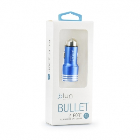 Incarcator Auto Bullet 3.1A cu 2 Porturi USB (Albastru) Blun