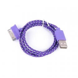 Cablu Date & Incarcare Textil Rotund APPLE iPhone 4 (30 Pini) (Violet)
