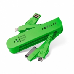 Cablu USB 3 in 1 - MicroUSB / Lightning / iPhone 4 - 30 Pini (Verde) Forever