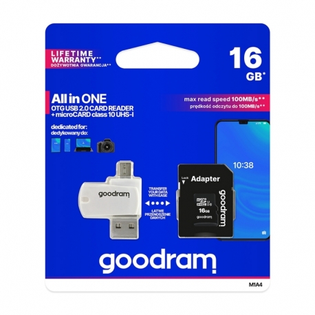 Card MicroSD 16GB + Adaptor + Cititor de carduri (Clasa 10) GoodRam