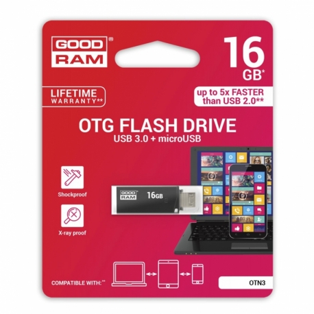 Memorie USB 3.0 + MicroUSB OTG, 16GB (Negru) GoodRam OTN3