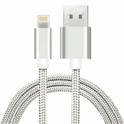 Cablu Date & Incarcare Textil - Lightning - 200 cm - Fast Charge (Argintiu) ATX