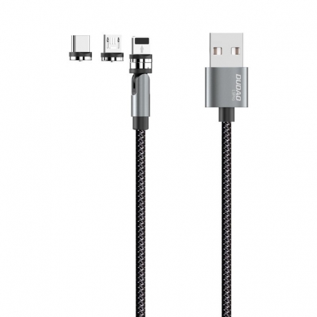 Cablu Magnetic 3in1 3A (MicroUSB, Lightning si Tip C) Fast Charging (Gri) Dudao L9Pro