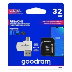 Card MicroSD 32GB + Adaptor + Cititor de carduri Clasa 10 GoodRam